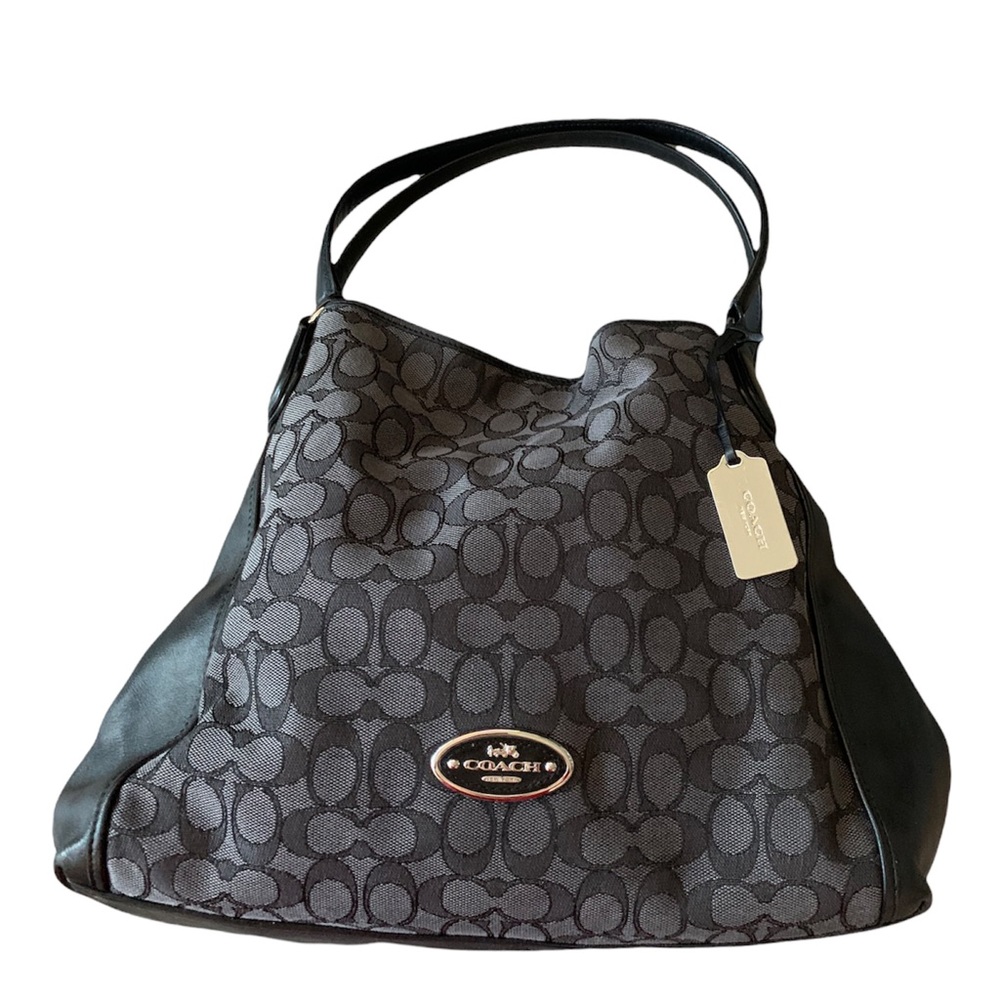 Coach Bag Edie Signature Jacquard and Leather Hobo Shoulder Bag